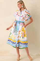 Prosperina Cleo Multi Print Linen Blend Midi Dress